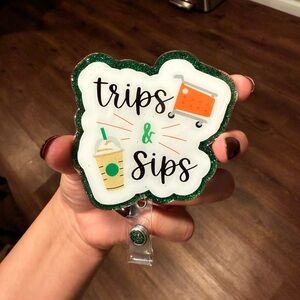 Trips & Sips Green Glitter Badge Reel